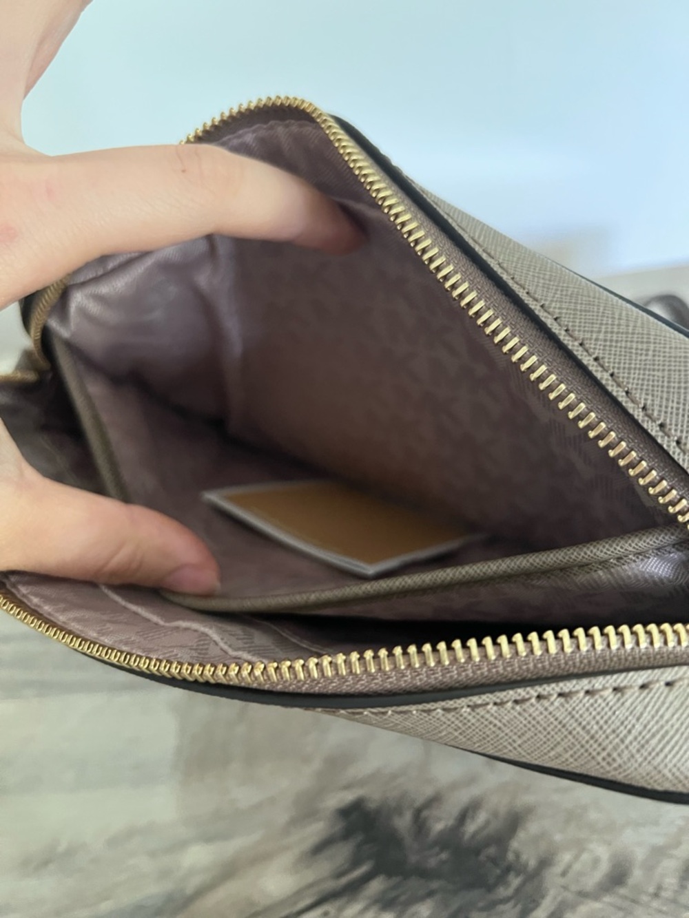 Michael Kors Taupe Saffiano Crossbody with Gold Chain - Picture 10 of 10